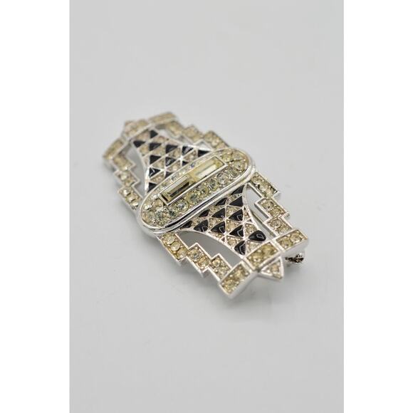 Givenchy Vintage Crystal Pin Brooch Deco Rhinestone Enamel Runway Signed BinF - Picture 7 of 11